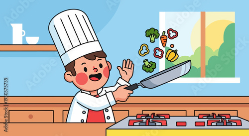 Vector illustration of a chef cooking with vegetables isolated on White Background