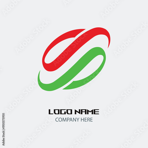 An energetic orbital logo template featuring red and green strokes, ideal for sports, energy, or environmental sustainability brands