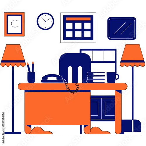 A cluttered office desk with various office supplies