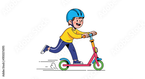 Vector illustration of a boy riding a scooter isolated on White Background