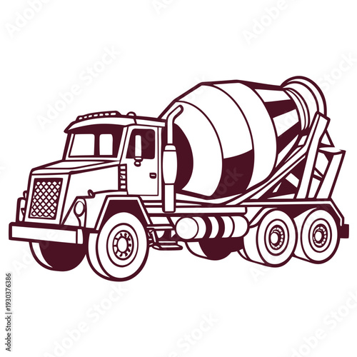 A large truck with a cement mixer on the back