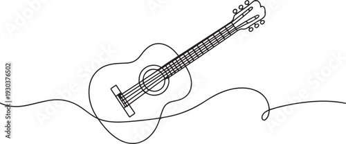 continuous line acoustic guitar.one line drawing of classical guitar.one line vector icon with out background