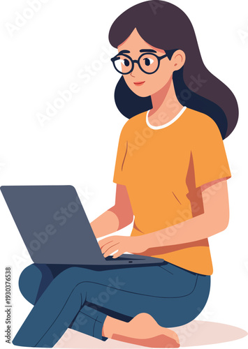 Donna che usa un laptop in ufficio casa al bar vettoriale