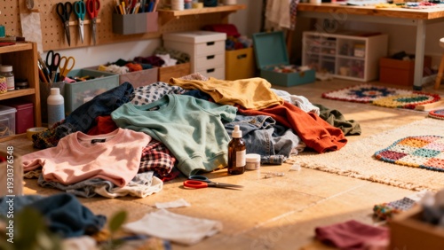Clothes pile in craft room
