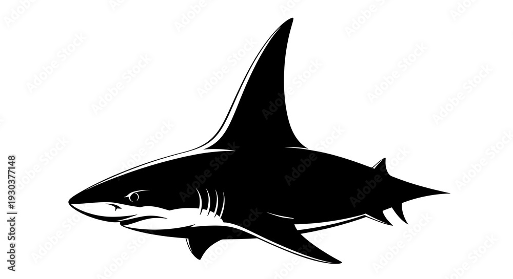 Obraz premium Black silhouette of a shark swimming.