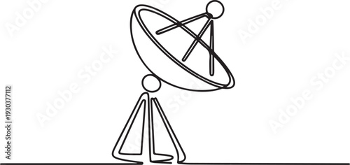 Continuous one line drawing of parabolic antena disc . Satellite disc in simple outline illustration.one line vector icon with out background