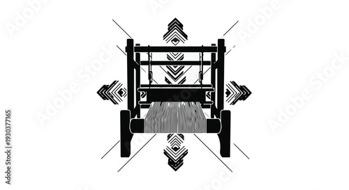 Vintage weaving loom with geometric patterns creating a symmetrical design