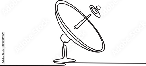 Continuous one line drawing of parabolic antena disc . Satellite disc in simple outline illustration.one line vector icon with out background