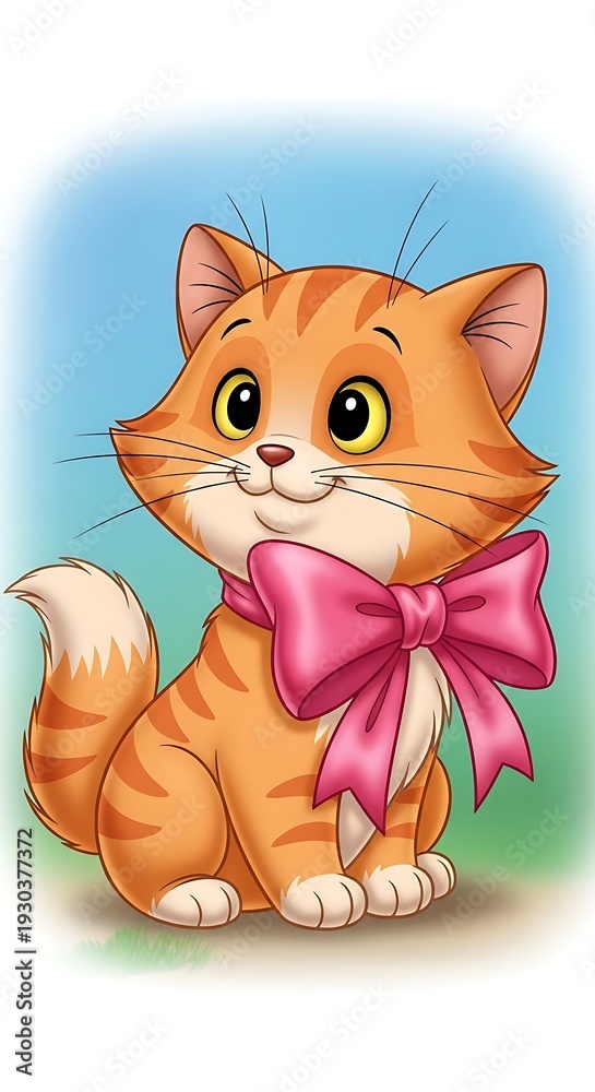 Fototapeta premium Cute orange tabby kitten with bow.