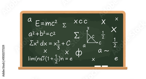 Green Chalkboard with Complex Mathematical Equations and Geometric Diagram