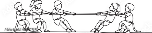 line art of children playing tug of war.group of children playing tug of war one line vector.one line vector icon with out background
