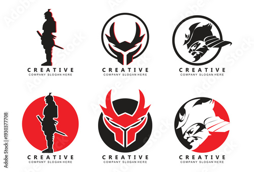 Samurai warrior and mask logos collection for martial arts or gaming