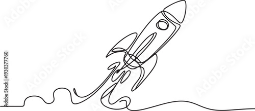 Rocket in Continuous one line drawing. Rocket space ship launch line art vector illustration.one line vector icon with out background
