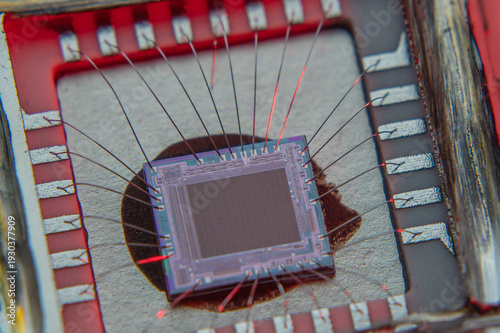 Close up of electronic silicon chip 