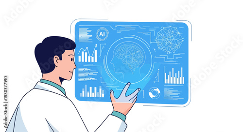 Doctor Analyzing Brain Data on Futuristic Digital Interface