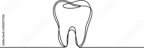 Single continuous line art human tooth silhouette. concept design world oral health day.one line vector icon with out background