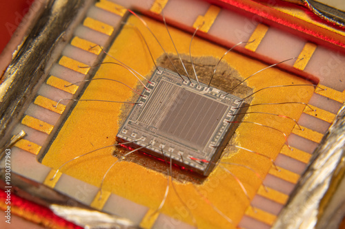 Close up of electronic silicon chip 