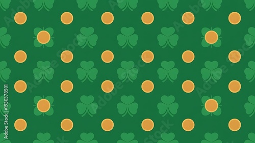 St. Patrick's Day Shamrocks and Gold Coins Seamless Pattern