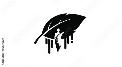 Abstract silhouette of a person emerging from a dripping leaf, symbolizing growth and transformation