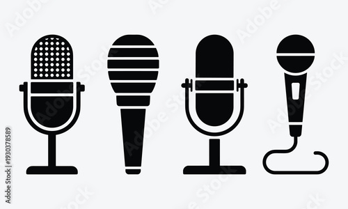 Set of four different vintage and modern microphone designs