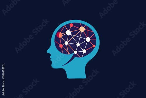 human head silhouette with glowing neural network lines