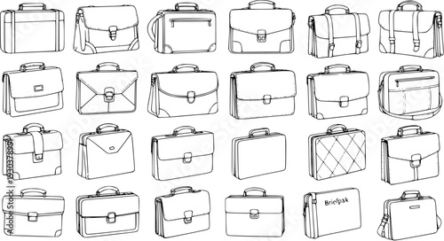 Diverse Collection of Hand-Drawn Briefcases and Suitcases in Various Styles