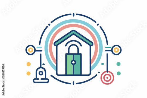 Minimal Smart Door Lock Security House Icon