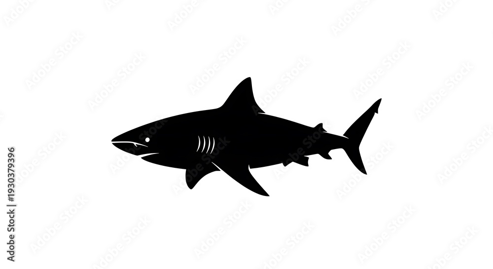 Fototapeta premium Black silhouette of a shark swimming.