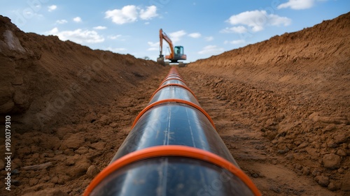 Oil Pipeline in Desert with Pumpjack in Background Representing Energy Infrastructure, Petroleum Industry, Fossil Fuel Extraction and Industrial Transport Concept