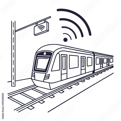 A train on a track with a wifi signal