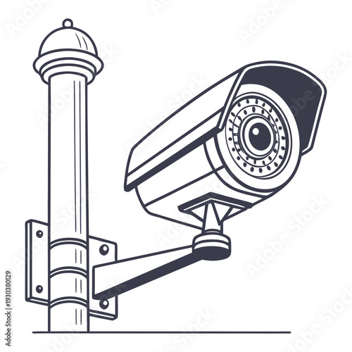 A security camera mounted on a pole with a bracket