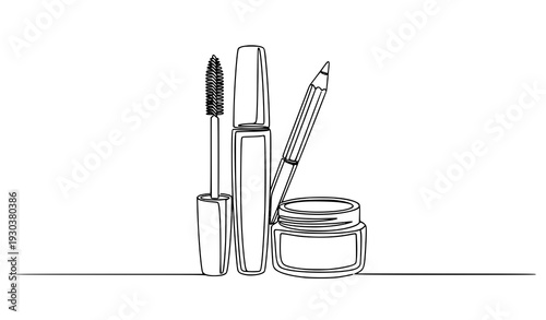 Mascara eyeliner and pomade continuous line art vector EPS 10