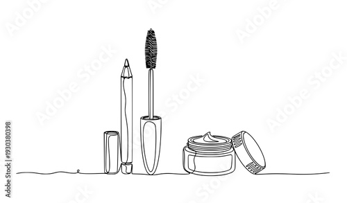 Obraz na płótnie Decorative makeup cosmetics continuous line drawing EPS 10