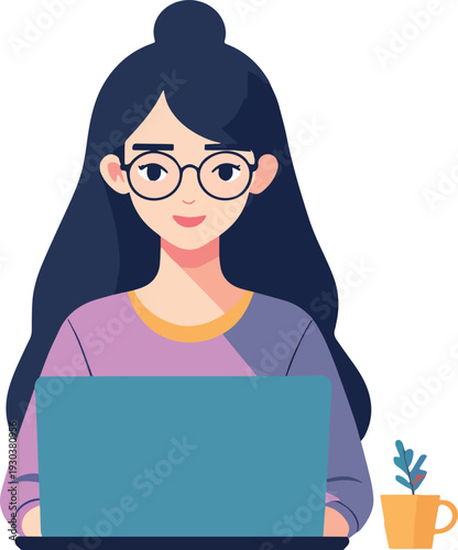 Donna che usa un laptop in ufficio casa al bar vettoriale