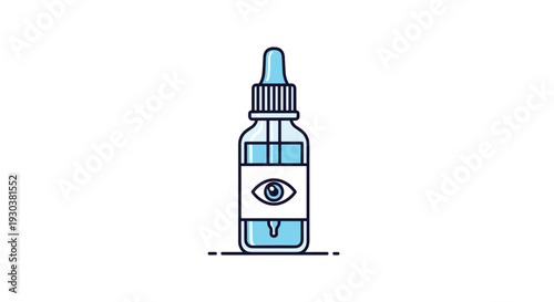 Medical glass bottle with dropper cap and eye icon on label containing liquid medicine for treating eye conditions and infections.