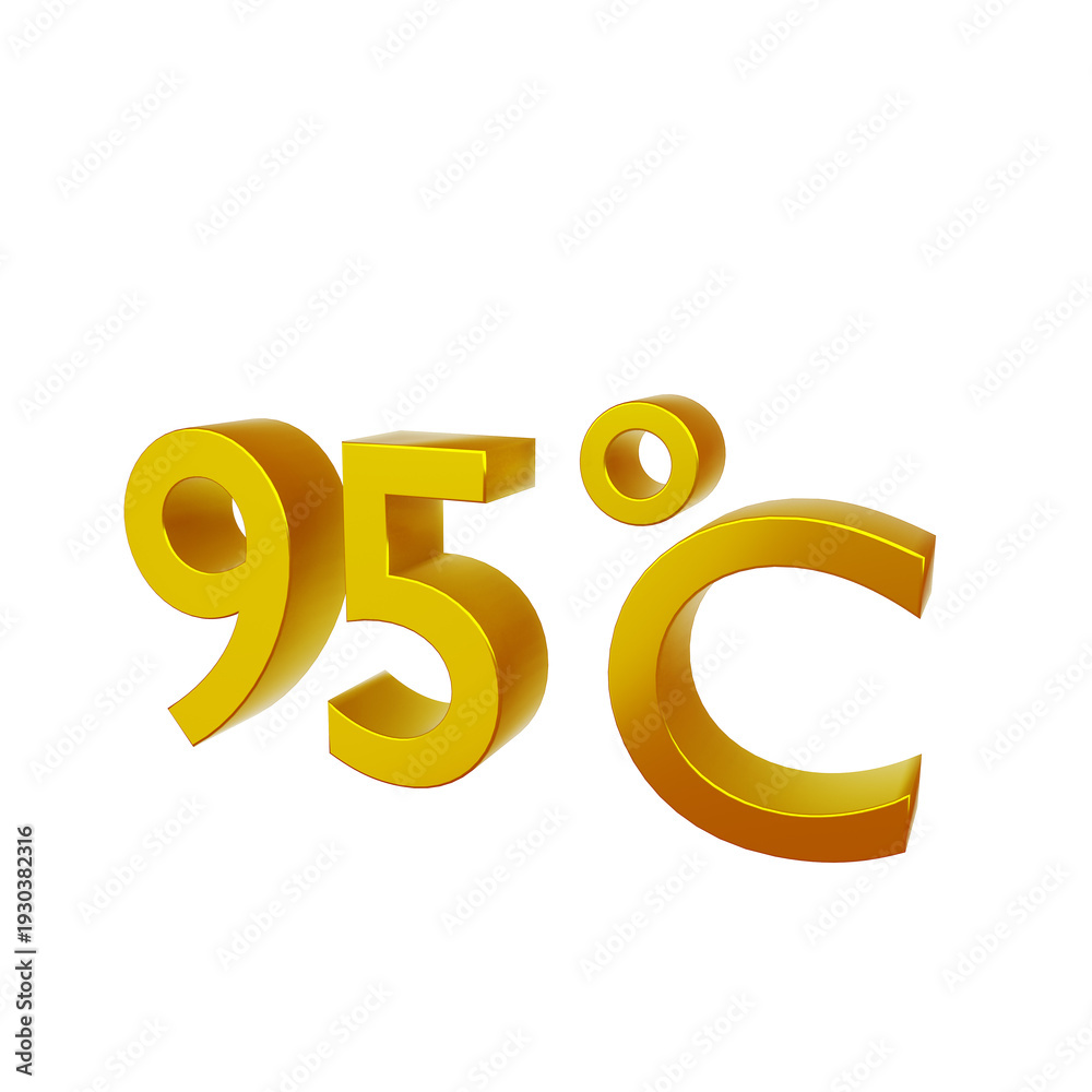 Obraz premium 95° C. Temperature degrees celsius text isolated on white background. 3d render.