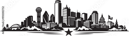 Texas Skyline Silhouette, Vector Illustration, Isolated on White Background