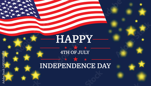 A patriotic vector illustration of the United States flag with stars and stripes, serving as a national symbol for a 4th of July Independence Day.