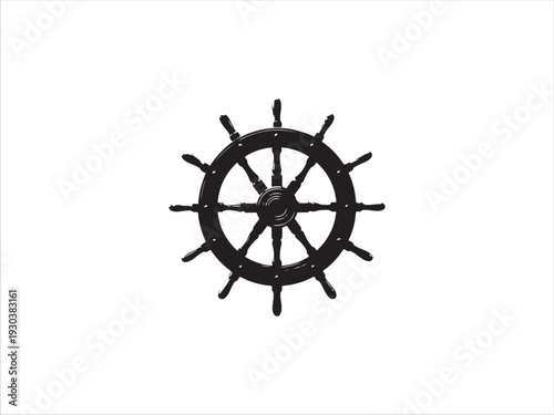Black and white ship wheel design isolated on transparent background
