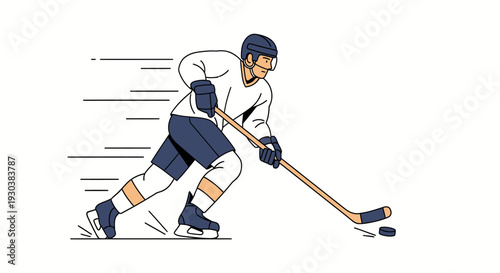 Professional ice hockey player skating fast with puck