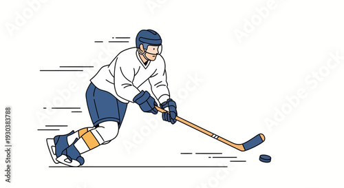 Dynamic hockey player in white jersey handling puck