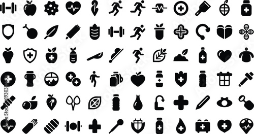Set of 70 Health and Fitness Icons Vector