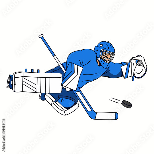 Ice hockey goalie making a spectacular glove save