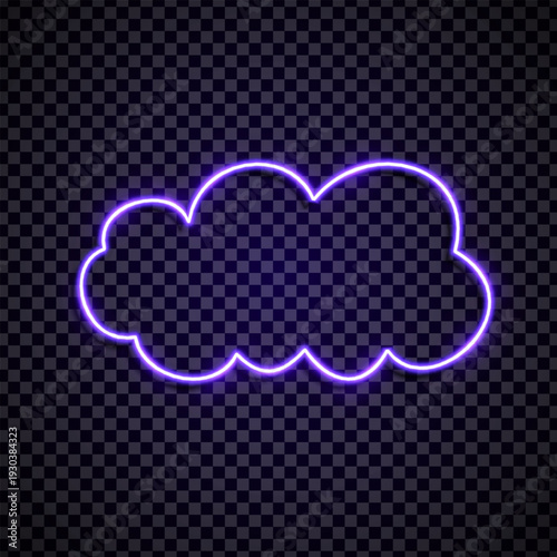 Purple realistic neon cloud icon. Weather sign isolated. Vector illustration