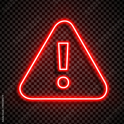 Red realistic neon danger sign. Attention icon. Mail symbol. Vector illustration