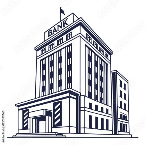 A large building with a bank sign on top