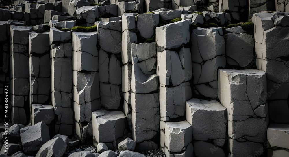 Fototapeta premium Basalt Columns with Cracks in Hexagonal Rock Formation at Reynisfjara Beach Iceland