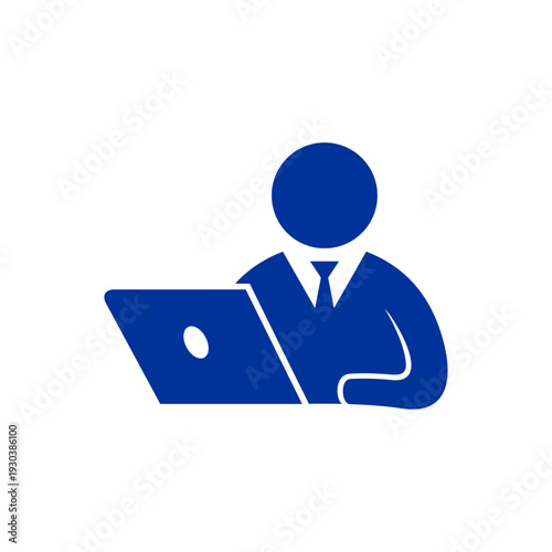 Line icon of a man working at a computer. Vector illustration of freelance work, education.