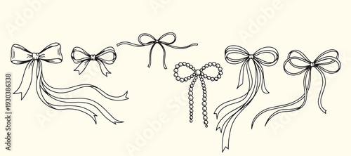 Hand drawn bows and pearl necklace vintage illustration elements vector