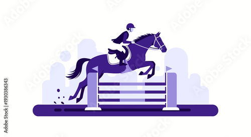 Silhouette style illustration of horse jumping over hurdle fence